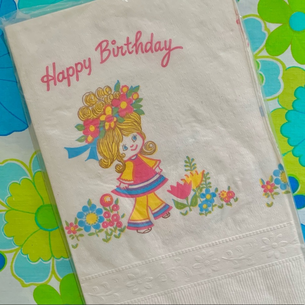 Vintage 1960s 70s mod happy birthday tablecloth